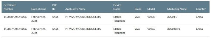 إطلاق هاتفي فيفو إكس 300 ألترا وإكس 300 إف إي عالمياً كما تشير الشهادات